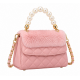 Pink Quilted Mini Top Handle Bag with Pearl Handle, Gold Chain, Faux Fur Accent