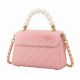 Pink Quilted Mini Top Handle Bag with Pearl Handle, Gold Chain, Faux Fur Accent