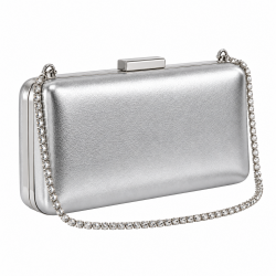 Metallic PU Leather Clutch Bag with Rhinestone Chain Strap