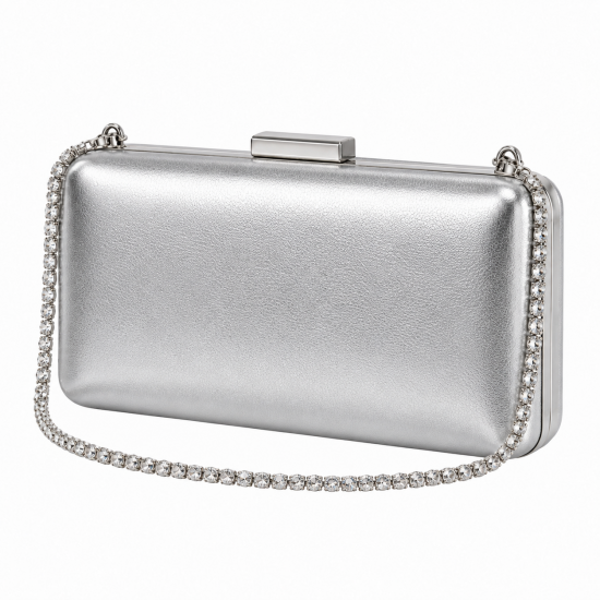 Metallic PU Leather Clutch Bag with Rhinestone Chain Strap