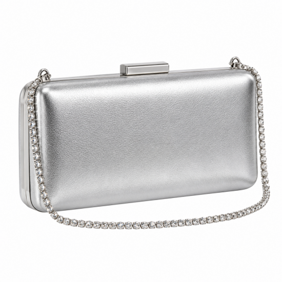 Metallic PU Leather Clutch Bag with Rhinestone Chain Strap