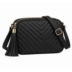 Black Quilted Crossbody Bag Women's Tassel Shoulder Bag Adjustable Strap
