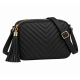 Black Quilted Crossbody Bag Women's Tassel Shoulder Bag Adjustable Strap