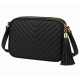 Black Quilted Crossbody Bag Women's Tassel Shoulder Bag Adjustable Strap