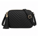 Black Quilted Crossbody Bag Women's Tassel Shoulder Bag Adjustable Strap