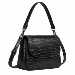 Black Croc-leather Crossbody Bag - Classic Women's Shoulder Bag