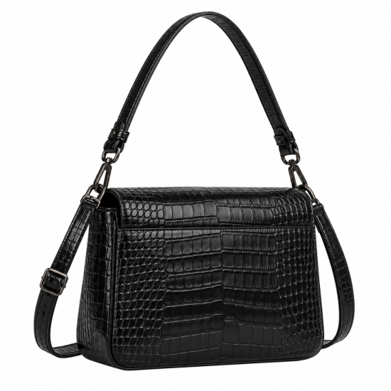 Black Croc-leather Crossbody Bag - Classic Women's Shoulder Bag