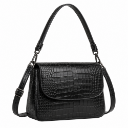 Black Croc-leather Crossbody Bag - Classic Women's Shoulder Bag