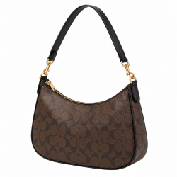 Teri Shoulder Bag in Signature Canvas/Gold/Walnut/Black