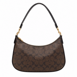 Teri Shoulder Bag in Signature Canvas/Gold/Walnut/Black