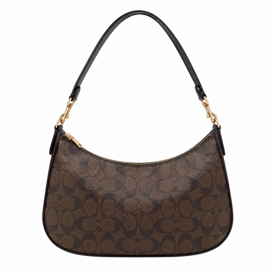 Teri Shoulder Bag in Signature Canvas/Gold/Walnut/Black