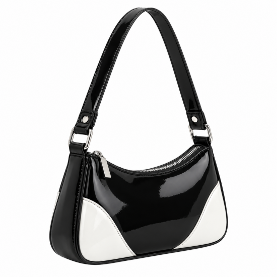 Black and White Patent Monogram Shoulder Bag