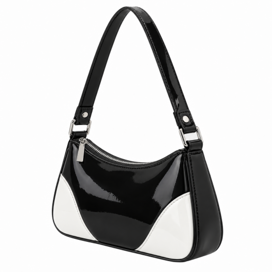 Black and White Patent Monogram Shoulder Bag