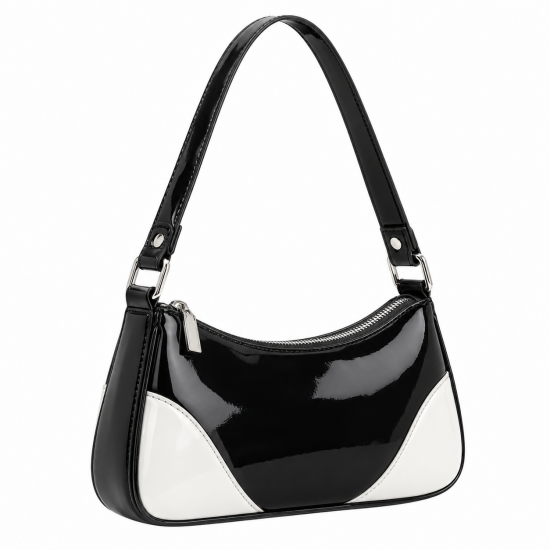 Black and White Patent Monogram Shoulder Bag