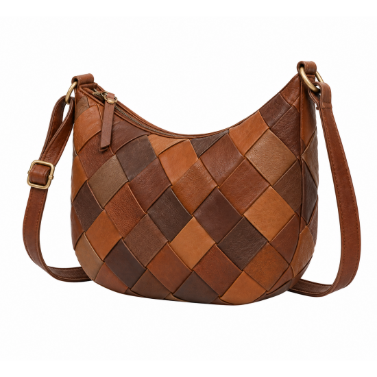 Woven Leather Patchwork Crossbody Bag