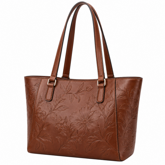 Leather Floral Tote Shoulder Bag for Women's