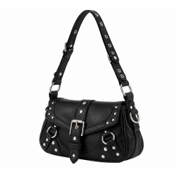 Gothic Style Studded Punk Skull Purse for Women's Crossbody Shoulder Bag Black