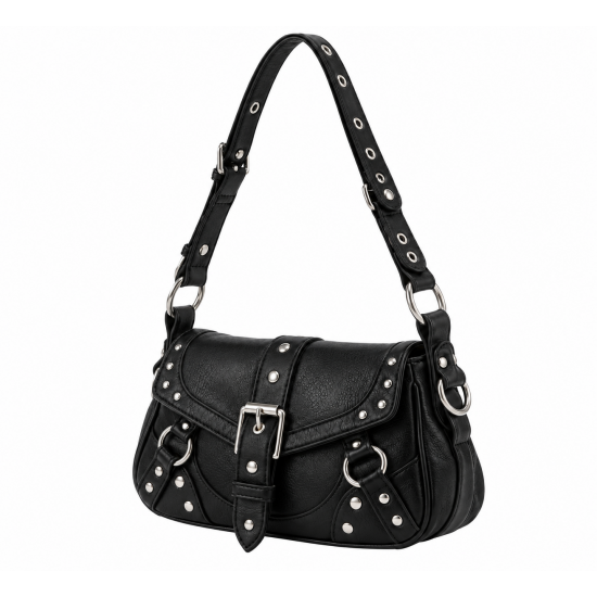 Gothic Style Studded Punk Skull Purse for Women's Crossbody Shoulder Bag Black