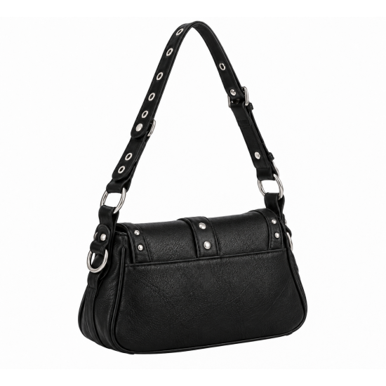 Gothic Style Studded Punk Skull Purse for Women's Crossbody Shoulder Bag Black