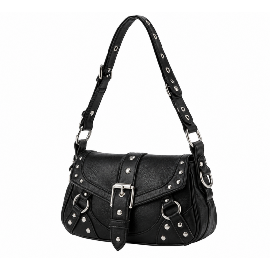 Gothic Style Studded Punk Skull Purse for Women's Crossbody Shoulder Bag Black