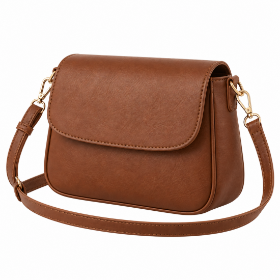 Brown Shoulder Bag for Women's Faux Leather Small Detachable Strap Magnetic Flap