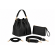 Model Movement MM Handbag Purse Black Cinch Bucket 2 Straps Extra Wristlet