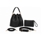 Model Movement MM Handbag Purse Black Cinch Bucket 2 Straps Extra Wristlet