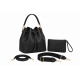Model Movement MM Handbag Purse Black Cinch Bucket 2 Straps Extra Wristlet