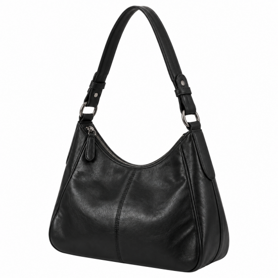 Black Leather Vintage Shoulder Bag for Women's