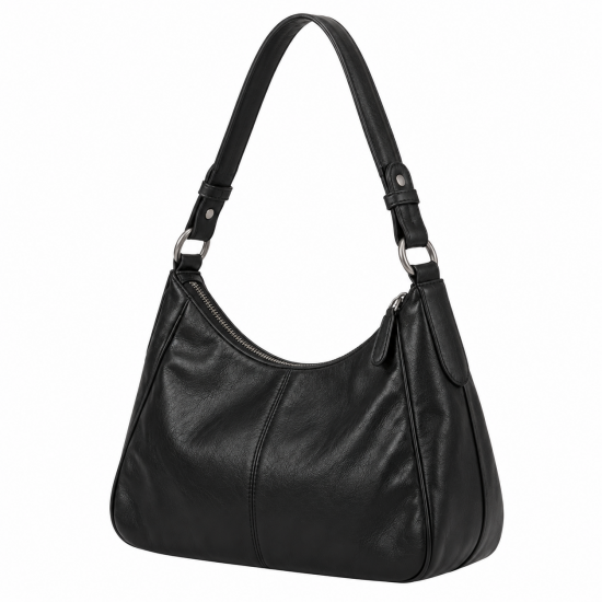 Black Leather Vintage Shoulder Bag for Women's