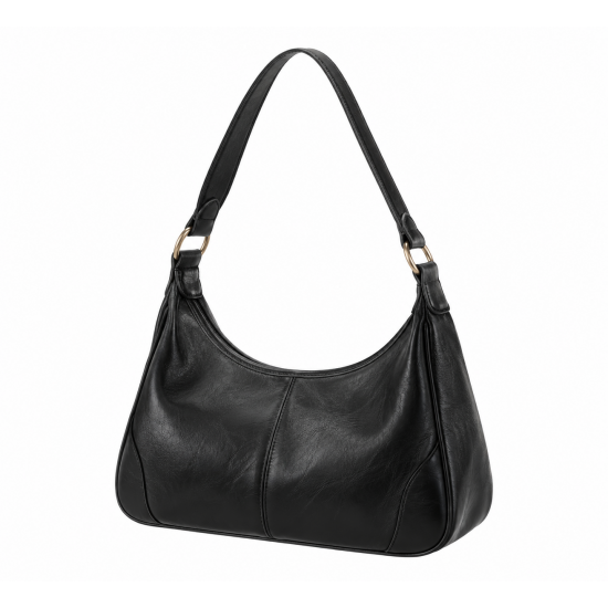 Black Leather Vintage Shoulder Bag for Women's