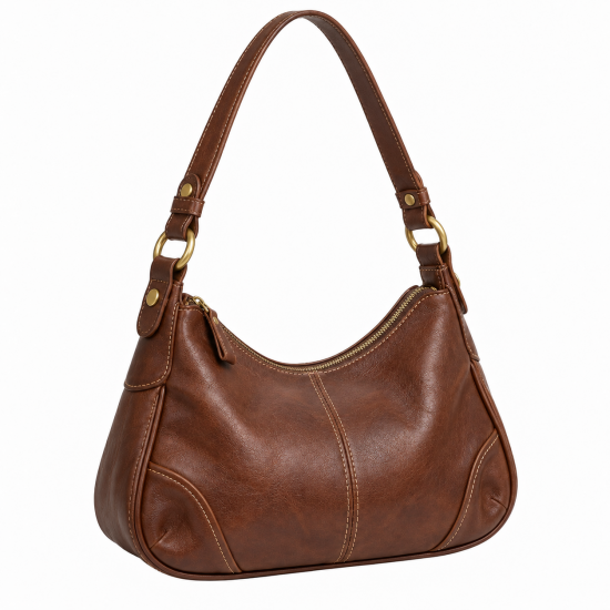 Brown Leather Vintage Shoulder Bag for Women's