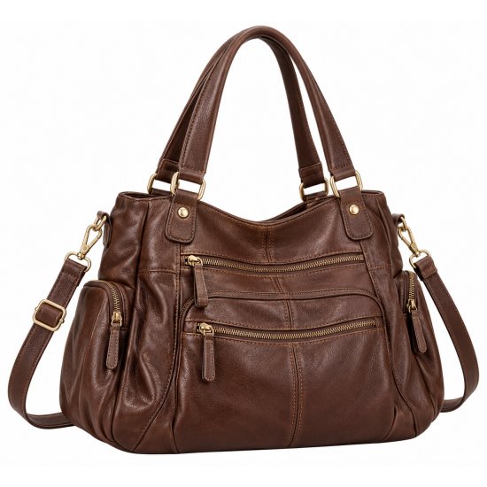Handbag Leather Embroidered Multiple Compartment Shoulder Bag