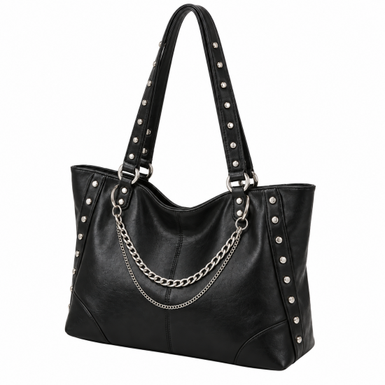Studded Chain Tote Black