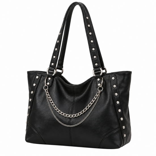 Studded Chain Tote Black