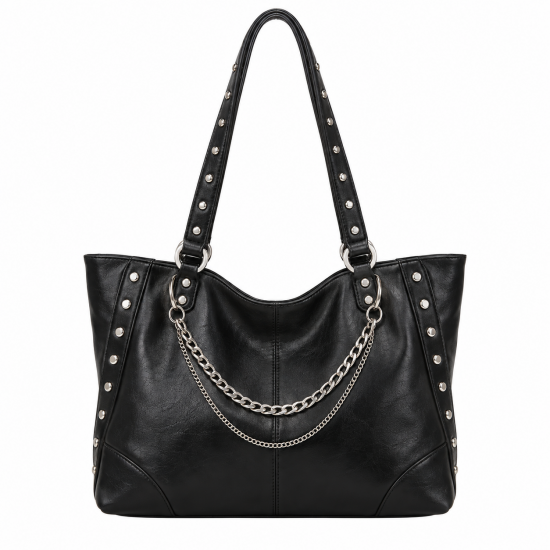 Studded Chain Tote Black