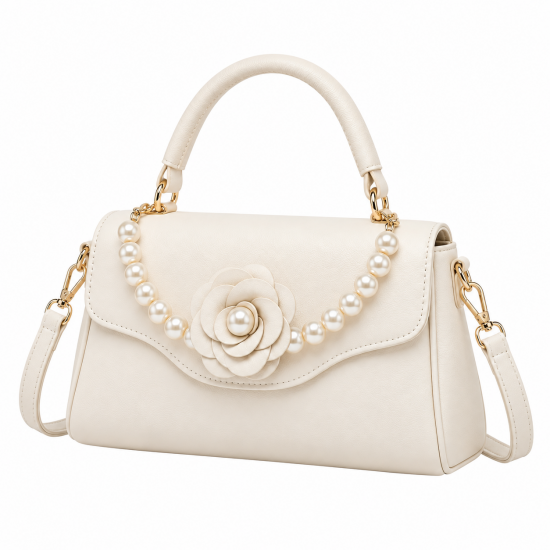 Women's Bag with Pearl Detail and Camellia Flower