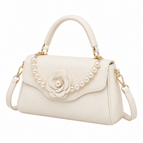 Women's Bag with Pearl Detail and Camellia Flower