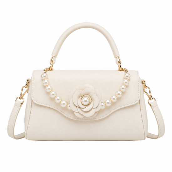Women's Bag with Pearl Detail and Camellia Flower