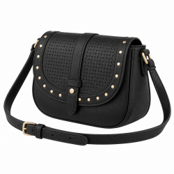Women's Black Crossbody Bag Small Festival Purse Studded Perforated Design