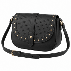 Women's Black Crossbody Bag Small Festival Purse Studded Perforated Design