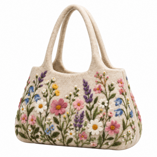 Hand Felted and Embroidered Bag Handmade Cottage