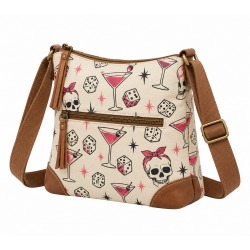 Bunco Babe Canvas Crossbody Retro Cocktail & Skull Print Game Night Essential