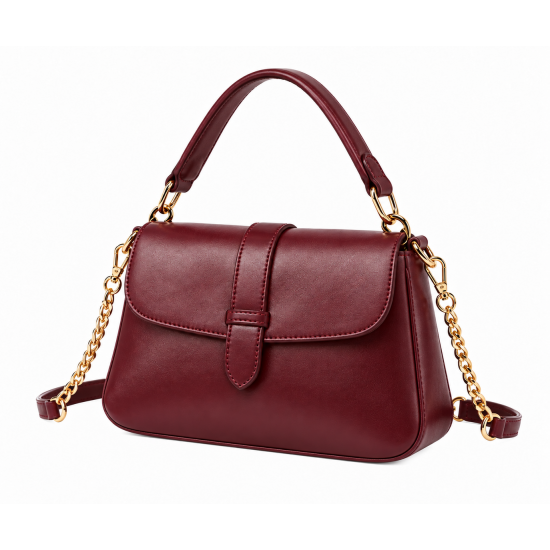 Burgundy Leather Hand Bag with Detachable Shoulder Chain