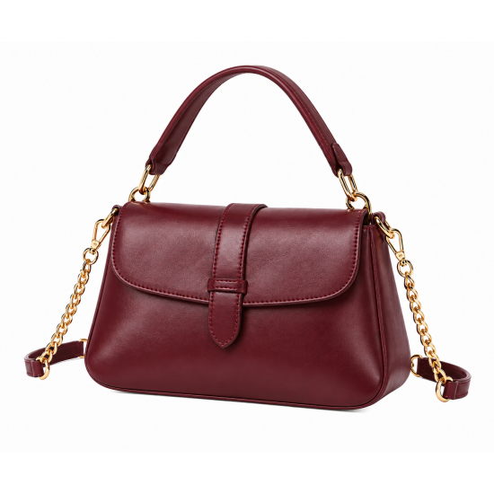 Burgundy Leather Hand Bag with Detachable Shoulder Chain