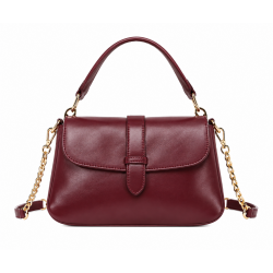 Burgundy Leather Hand Bag with Detachable Shoulder Chain