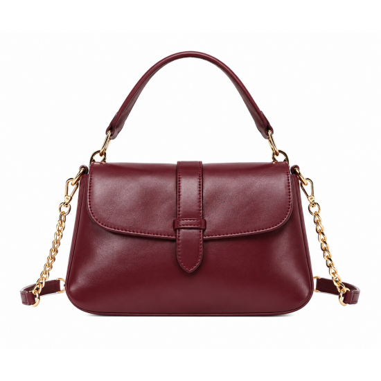 Burgundy Leather Hand Bag with Detachable Shoulder Chain