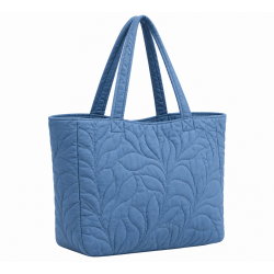 Blue Quilted Handmade Floral Tote Shoulder Bag for Women's