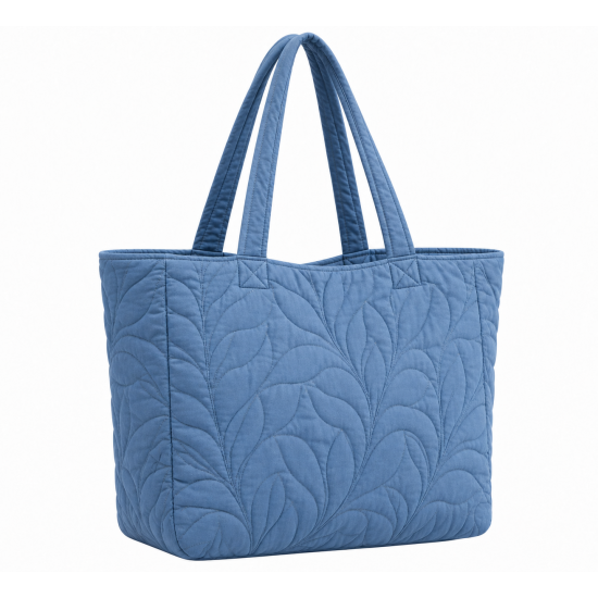 Blue Quilted Handmade Floral Tote Shoulder Bag for Women's