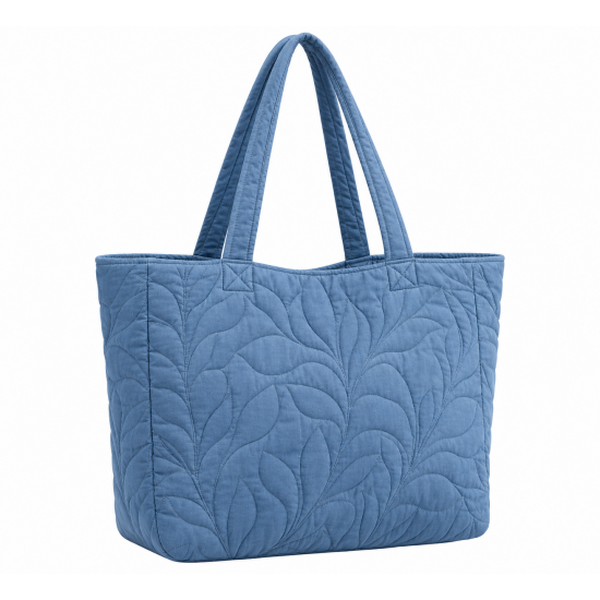 Blue Quilted Handmade Floral Tote Shoulder Bag for Women's